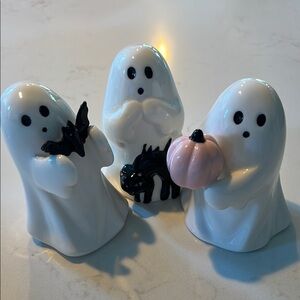 Viral Spooky Ceramic Ghost Trio with Black Cat and Pumpkin 2024/2025 RARE SET